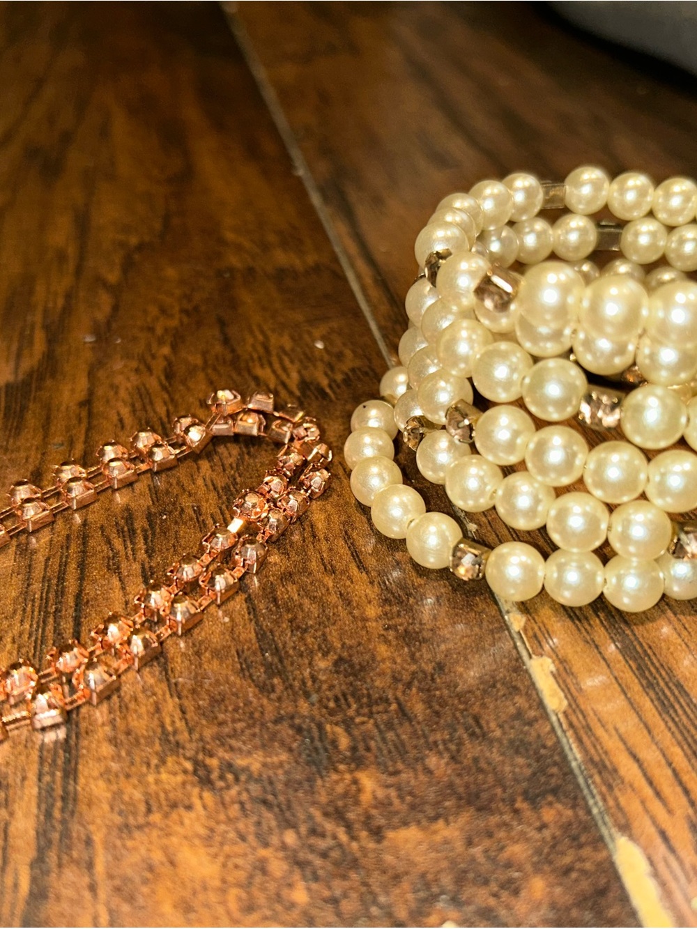 Classic Cream Pearl Stretch Bracelet with Gold Accents